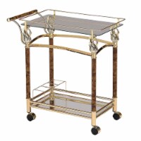 Alluring Serving Cart, Golden Plated & Clear Glass- Saltoro Sherpi
