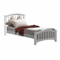 Mission Style Wooden Twin Bed with Arched Slatted Headboard and Footboard, White- Saltoro
