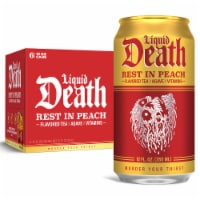 Liquid Death, Rest in Peach Iced Tea, Peach Flavored Back Tea Perspective: Main