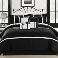 Vermont 8 Piece solid pinch pleat embroidered design black queen