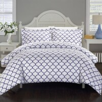 Emmett 3 or 2 Piece Reversible Duvet Cover Set Geometric Diamond Fretwork Pattern Print
