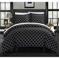 Emmett 3 or 2 Piece Reversible Duvet Cover Set Geometric Diamond Fretwork Pattern Print
