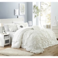 Chic Home 6 Piece Hilton Floral Pinch Pleat Ruffled Designer Embellished Comforter Set White