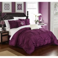 Chic Home 6 Piece Hilton Floral Pinch Pleat Ruffled Designer Embellished Comforter Set Purple