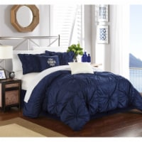 Chic Home 6 Piece Hilton Floral Pinch Pleat Ruffled Designer Embellished Comforter Set Navy