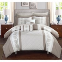 Chic Home 8/10 Piece Adam Pintuck Pieced Color Block Embroidery Bed In a Bag Comforter Set