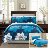 Chic Home Floral Printed Quilt Set, Multiple Colors Blue King