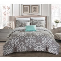 Abello 4 Piece Reversible Duvet Cover Set Two-Tone Medallion Print Zipper Closure Bedding