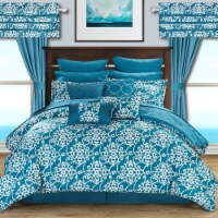 24 Piece Hailee Reversible Printed  2-in-1 look Comforter Set includes Sheets teal king