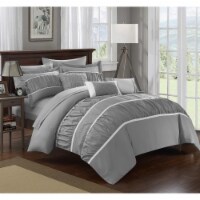 10-Piece Aero Pleated & Ruffled Bed in a Bag Comforter and Sheet Set Grey King