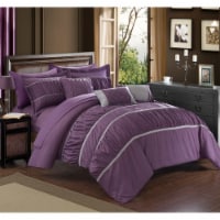 10-Piece Aero Pleated & Ruffled Bed in a Bag Comforter and Sheet Set Plum Queen