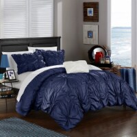Chic Home 4 Piece Zach Floral Pinch Pleat Ruffled Designer Embellished Duvet Cover Set Navy