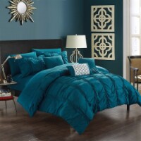 10 Piece Voni Pinch Pleated, ruffled and pleated complete Bed In a Bag Comforter Set Sheets