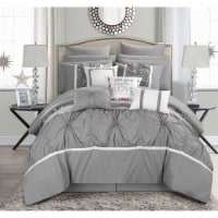 Chic Home 16 Piece Ash Floral Pinch Pleat Ruffled Designer Embellished Comforter Set With