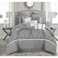 Chic Home 16 Piece Ash Floral Pinch Pleat Ruffled Designer Embellished Comforter Set With