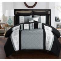 Chic Home 8/10 Piece Adam Pintuck Pieced Color Block Embroidery Bed In a Bag Comforter Set
