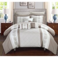 Chic Home 8/10 Piece Adam Pintuck Pieced Color Block Embroidery Bed In a Bag Comforter Set