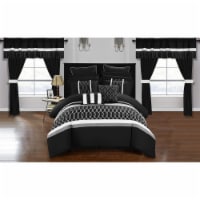 Topaz 24 Piece Comforter Bed in a Bag Pleated Ruffled Designer Embellished Bedding Set Black