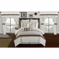 Topaz 24 Piece Comforter Bed in a Bag Pleated Ruffled Designer Embellished Bedding Set Beige