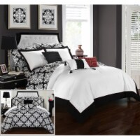 Chic Home 10 Piece Naira Black and White REVERSIBLE Medallion printed PLUSH Hotel Collection
