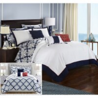 Chic Home 10 Piece Naira Black and White REVERSIBLE Medallion printed PLUSH Hotel Collection