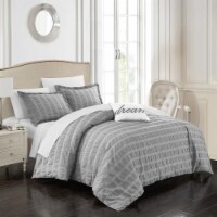 Calamba 4 Piece Duvet Cover Set 100% Cotton 200 Thread Count Ruched Ruffled Striped Design