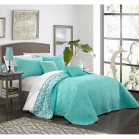 5 Piece Nalla Quilted Flor De Lis Patterned REVERSIBLE Printed Quilt Set, Shams and