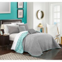 5 Piece Nalla Quilted Flor De Lis Patterned REVERSIBLE Printed Quilt Set, Shams and