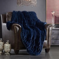 Leone Throw Blanket Cozy Super Soft Ultra Plush Decorative Shaggy Faux Fur Navy