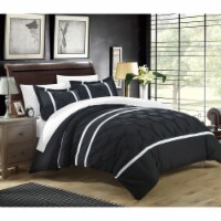 Chic Home 3 piece Nica pinch pleat pintuck Duvet cover and Shams Set Black Queen