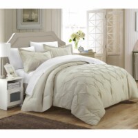 Chic Home 3 piece Nica pinch pleat pintuck Duvet cover and Shams Set Beige Queen
