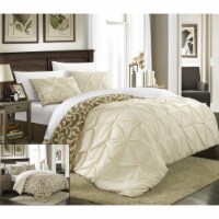 Chic Home 3-Piece Tirina Pleated Pin tuck Reversible Duvet Set Beige King
