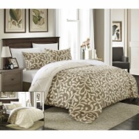 Chic Home 3-Piece Tirina Pleated Pin tuck Reversible Duvet Set Beige Queen