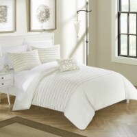 Bea 4 Piece Duvet Cover Set Elegant Stitched Embroidered Design Zipper Closure Bedding -