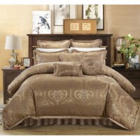 9 Piece Como Decorator Upholstery Quality Jacquard Comforter Set Gold King