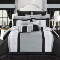 24 Piece Marlington Complete Pin tuck Embroidery bedding Comforter Set black king