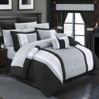 24 Piece Marlington Complete Pin tuck Embroidery bedding Comforter Set black queen