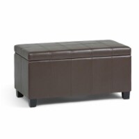 Simpli Home Dover Faux Leather Storage Bench in Chocolate Brown