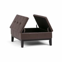 Simpli Home Dover Faux Leather Coffee Table Ottoman in Chocolate Brown