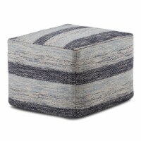 Simpli Home Clay Boho Square Pouf in Patterned Blue Melange Cotton