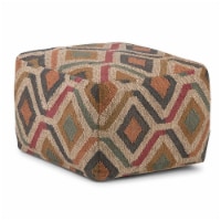 Johanna Boho Square Pouf in Multi-Color Kilim Patterned Fabric Jute and cotton