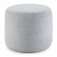 Simpli Home Bayley Boho Round Braided Pouf in Blue and Natural Cotton