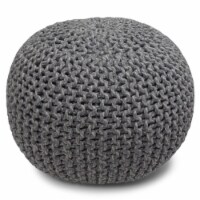 Simpli Home Nikki Boho Round Hand Knit Pouf in Gray Cotton