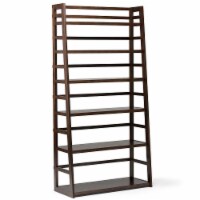 Simpli Home Acadian Wood 72 x 36 Transitional Ladder Shelf Bookcase in Brunette Brown
