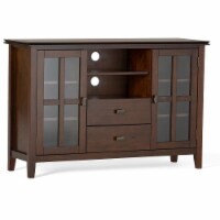 Simpli Home Artisan Wood TV Media Stand in Russet Brown For TVs up to 55