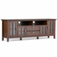 Simpli Home Artisan Wood TV Media Stand in Russet Brown For TVs up to 80
