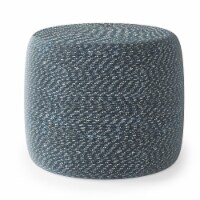 Bayley Transitional Round Braided Pouf in Aegean Blue and Natural Cotton
