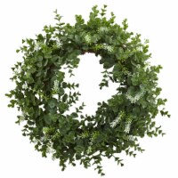 Nearly Natural 4541 18 in. Eucalyptus Double Ring Wreath With Twig Base