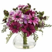 Nearly Natural 1354-PK Mixed Daisy Arrangement With Vase - Pink