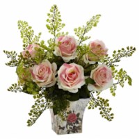 Nearly Natural 1379-LP Rose & Maiden Hair With Floral Planter - Light Pink